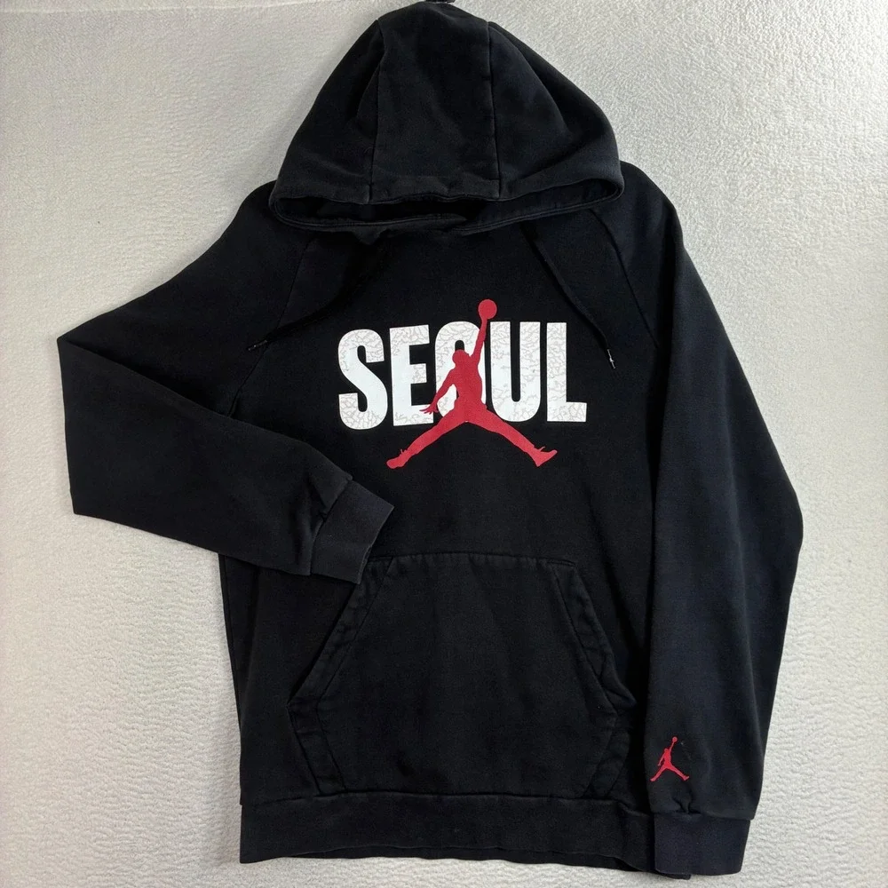 Jordan Seoul Hoodie Men M Black Pullover Jumpman Graphic Sweatshirt CD9448-010